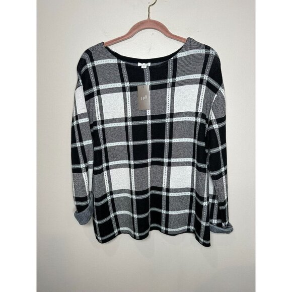 J. Jill Jacquard Check Plaid Long Sleeve Sweater Knit Top Size XLP NWT - Picture 1 of 10